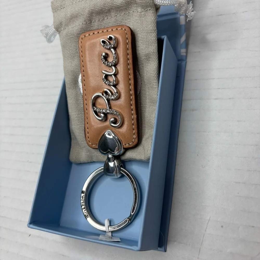 New BRIGHTON Peace Tan Leather Key Fob